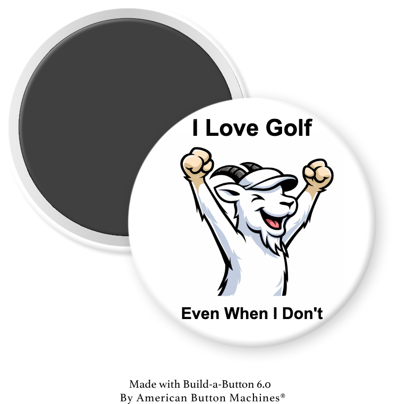 Magnets and Memories GOAT Golf I Love Golf magnet featuring a playful golf-themed design on a metal surface