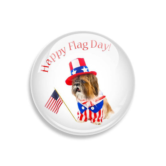 Happy Flag Day With Patriotic Dog Pinback - Magnets and Memories