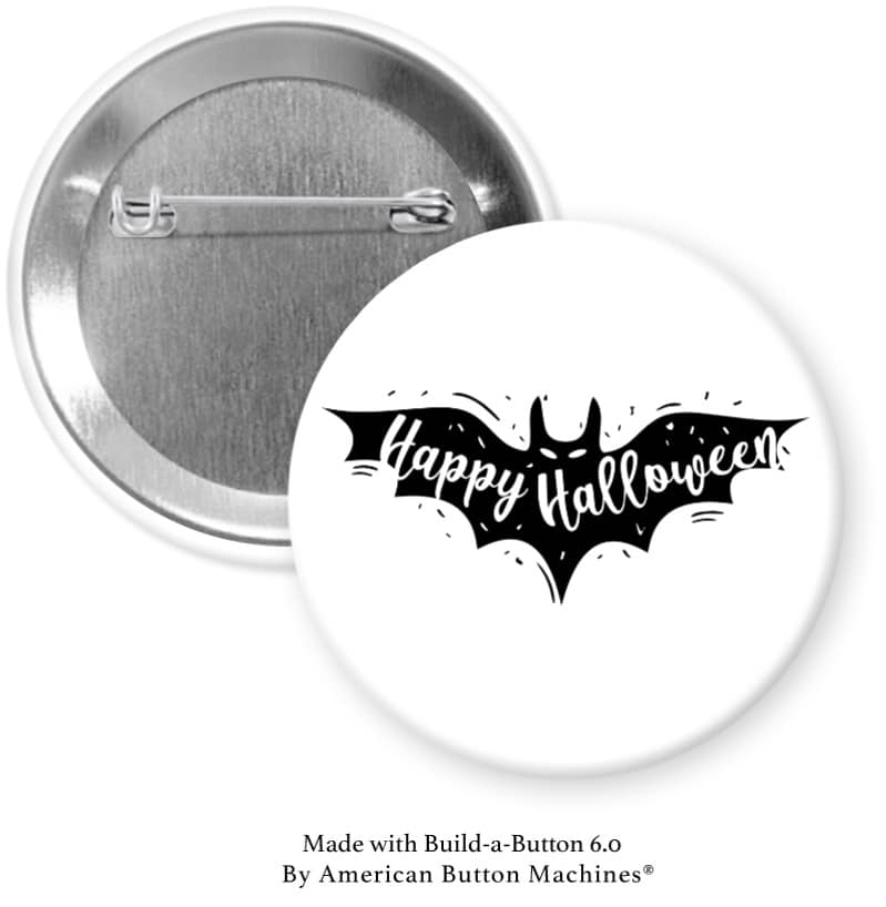 Happy Halloween Bat On White Pinback - Magnets and Memories