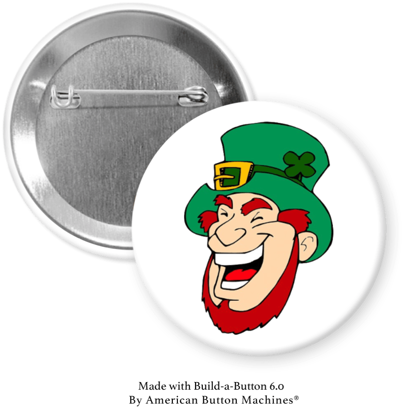 Leprechaun Laughing Pinback - Magnets and Memories