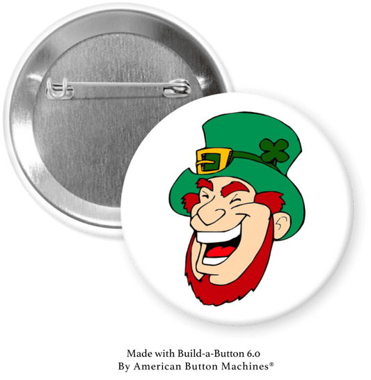 Leprechaun Laughing Pinback - Magnets and Memories