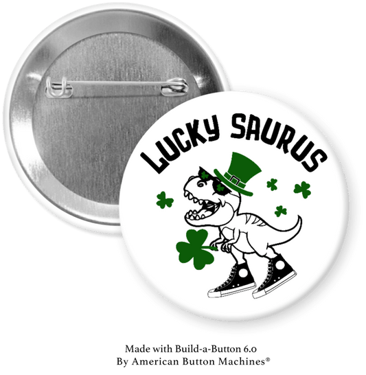 Lucky Saurus with Four Leaf Clover Pinback - Magnets and Memories