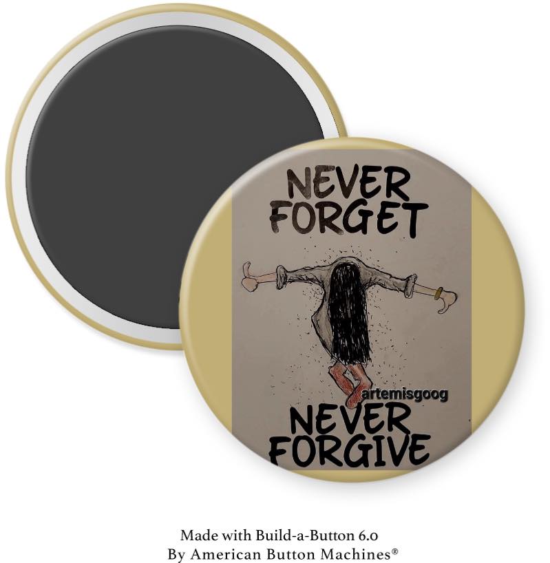 Meghan M with Fake Curtsy “Never Forget Never Forgive” Magnet - Magnets and Memories