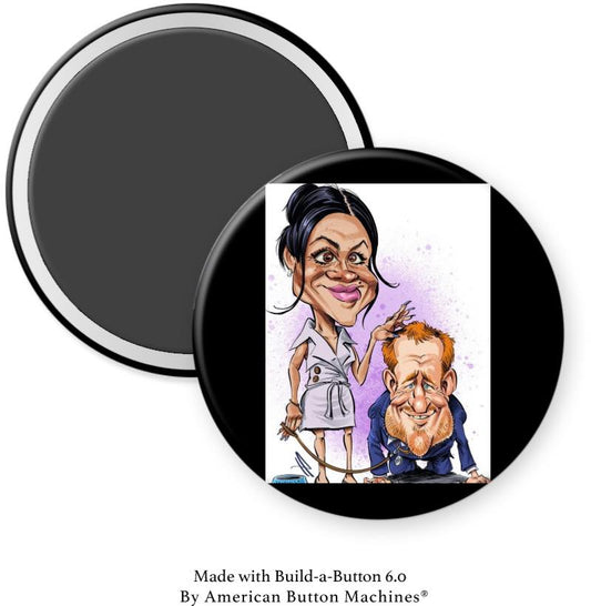 Meghan With Harry on a Leash Caricature Magnet - Magnets and Memories