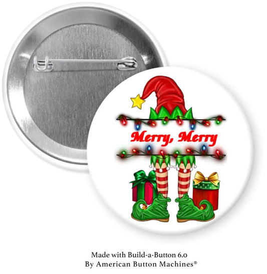 Merry, Merry With Elf Pinback - Magnets and Memories