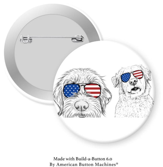 Patriotic Dogs with Sunglasses Pinback - Magnets and Memories