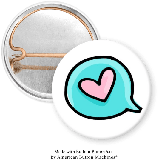 Pink Heart on turquoise Pinback - Magnets and Memories