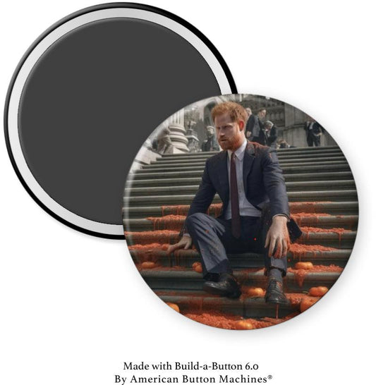Prince Harry in Suit Sitting Outside on Stairs Lonely Magnet - Magnets and Memories