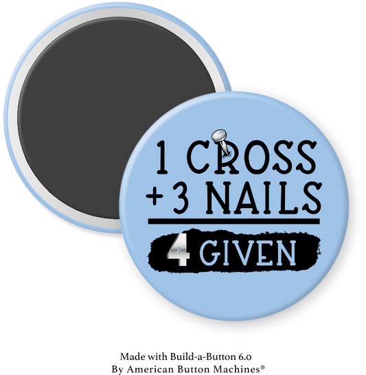 Refrigerator magnet featuring a cross and three nails from Magnets and Memories, designed for decorative kitchen or fridge display.
