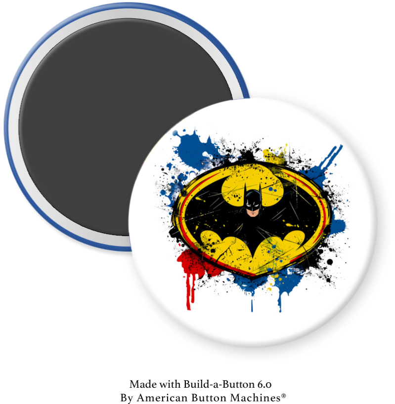 Color splash Batman logo refrigerator magnet by Magnets and Memories, featuring vibrant Batman emblem design.