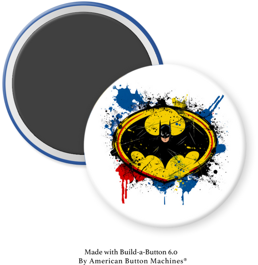 Color splash Batman logo refrigerator magnet by Magnets and Memories, featuring vibrant Batman emblem design.