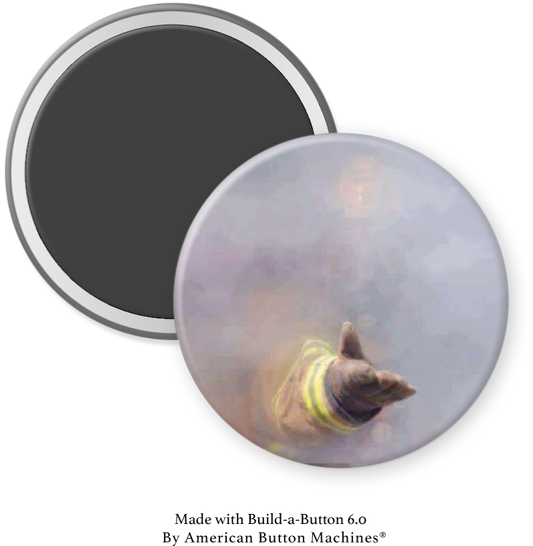 Refrigerator magnet depicting a firefighter's hand reaching out from smoke, by Magnets and Memories.