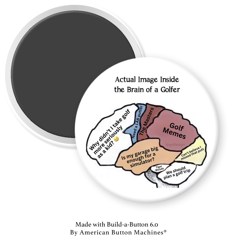 Refrigerator magnet by Magnets and Memories depicting inside the brain of a golfer with colorful, detailed illustration.