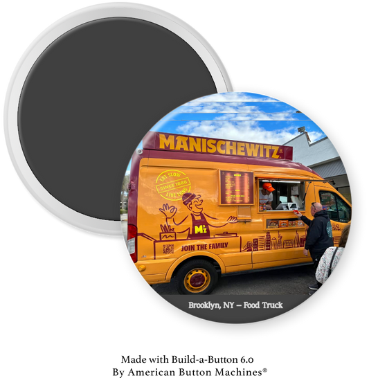 Manischewitz Food Truck refrigerator magnet by Magnets and Memories, featuring colorful truck design and branding.