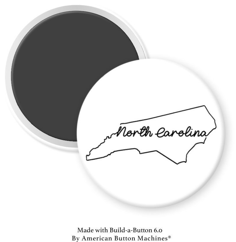 North Carolina shaped map refrigerator magnet by Magnets and Memories, showing detailed state outline on a magnetic backing.