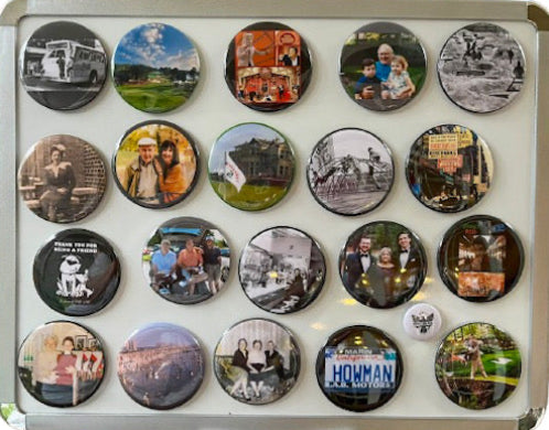 Custom Magnets for refrigerator, part of Magnets and Memories' collection, featuring colorful designs on magnetic memory boards.