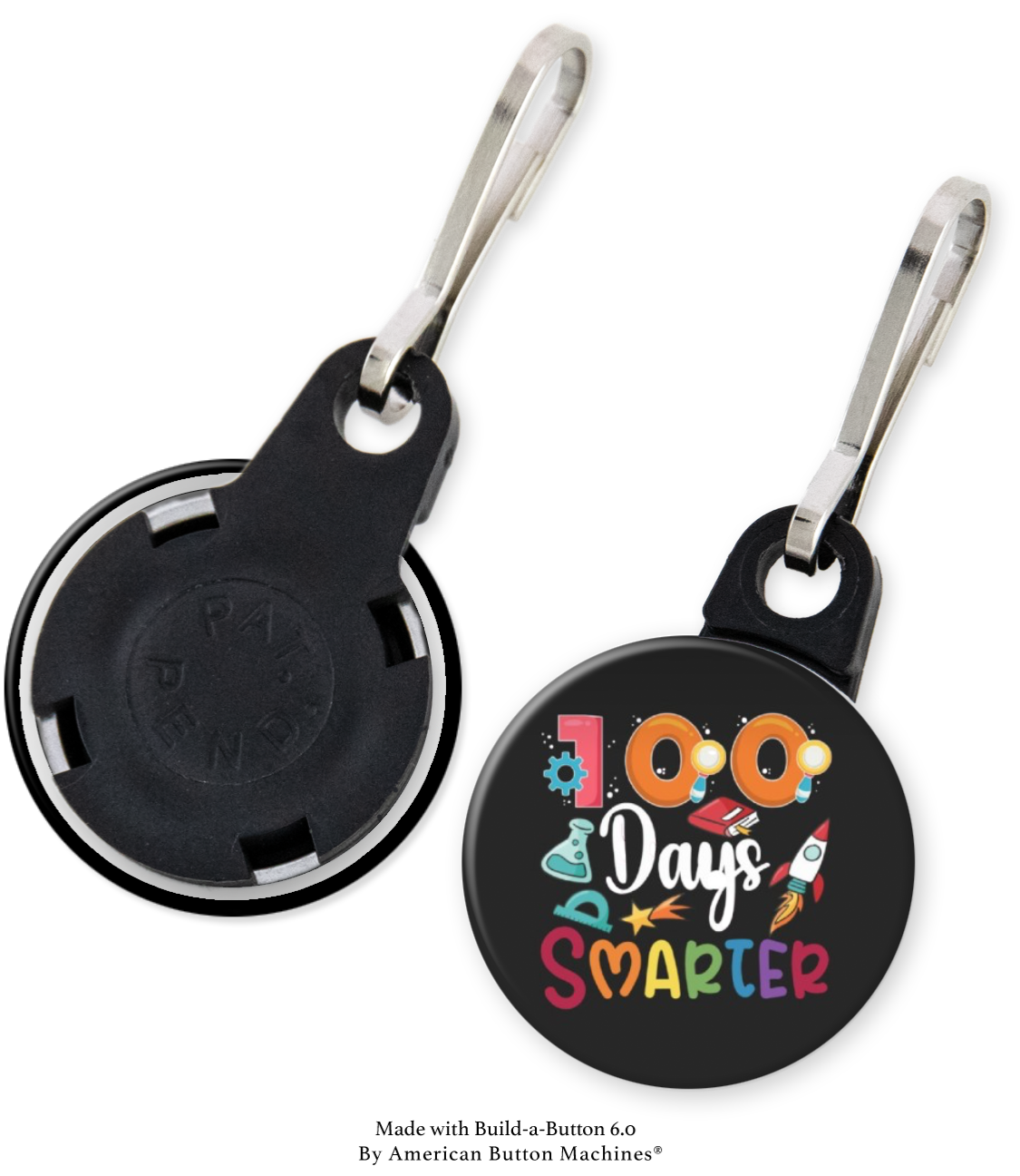 Sample zipper pulls from Magnets and Memories, designed for backpacks, jackets, and bags, shown as refrigerator magnets.
