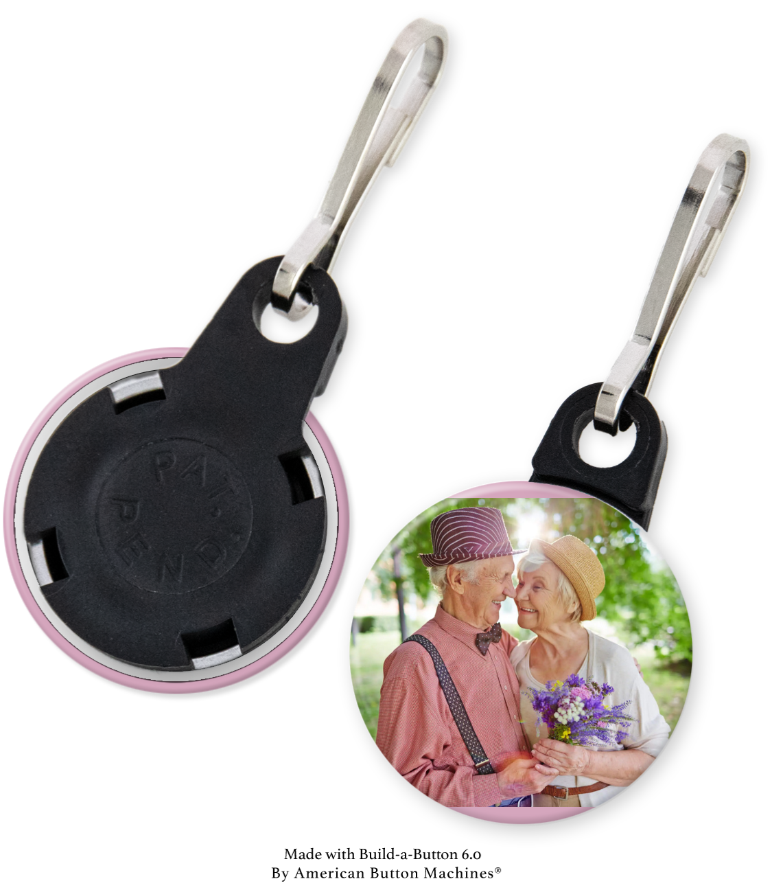 Sample zipper pulls from Magnets and Memories, refrigerator magnets designed to attach to backpacks, jackets, and bags.