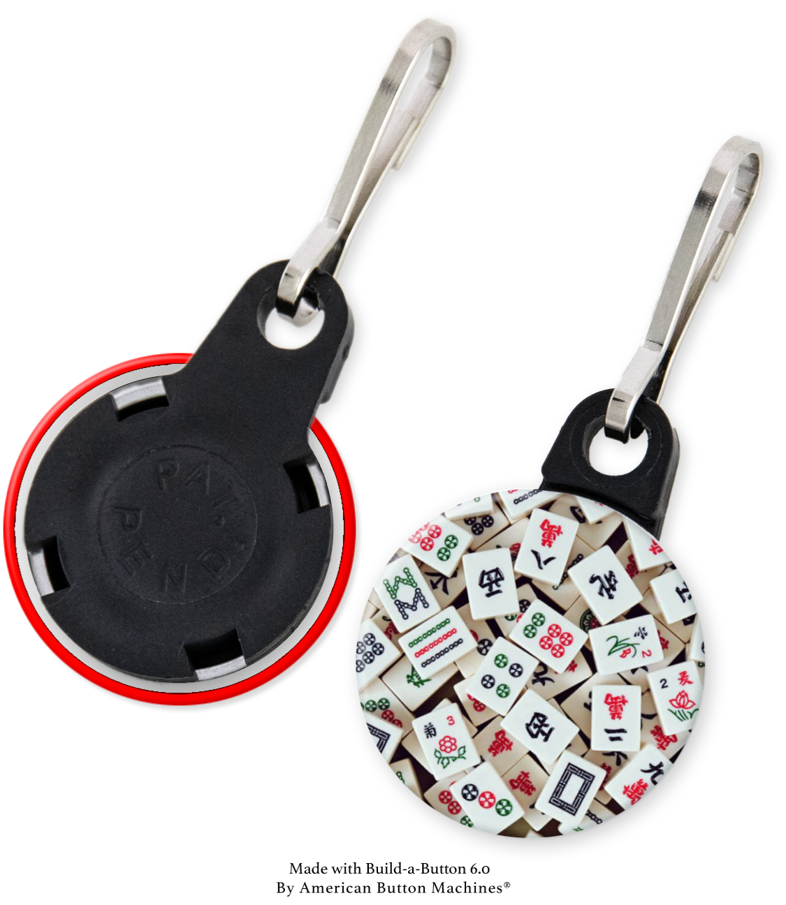 Sample zipper pulls for backpacks, jackets, and bags, made of refrigerator magnets by Magnets and Memories.