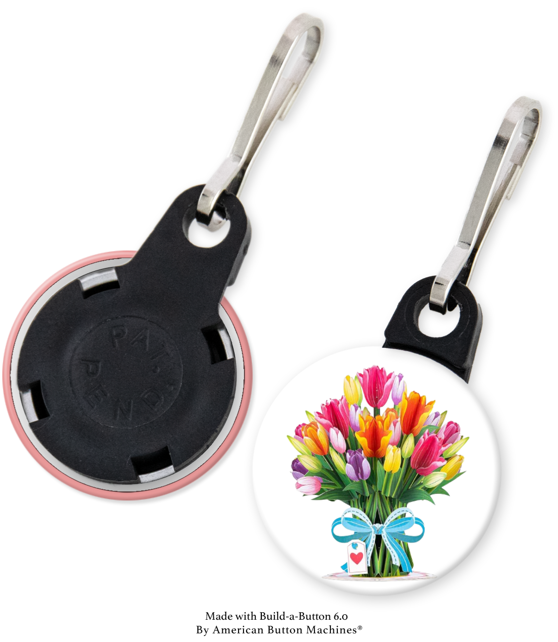 Sample zipper pulls for backpacks, jackets, and bags, made of refrigerator magnets by Magnets and Memories.