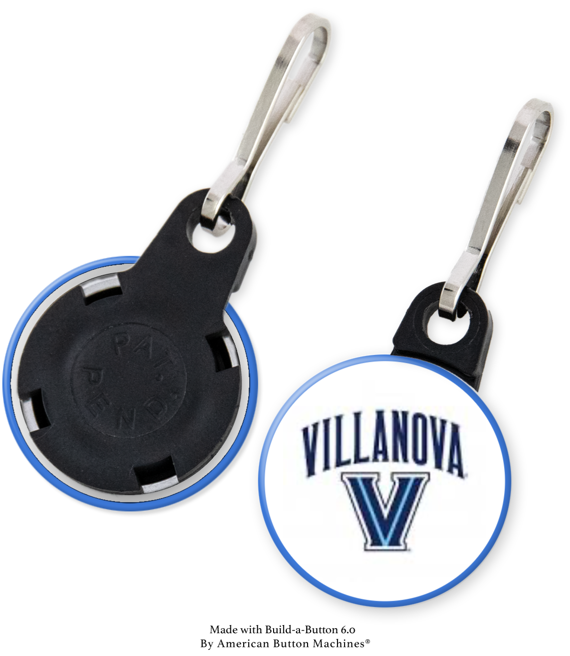 Sample zipper pulls from Magnets and Memories, designed for backpacks, jackets, and bags, made of refrigerator magnet material.