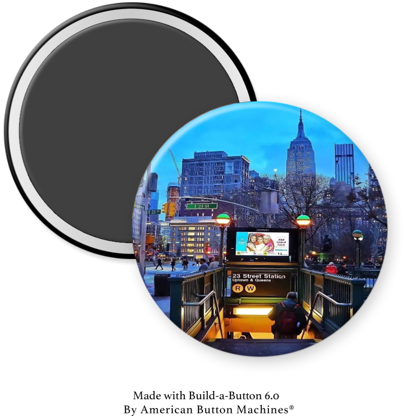 NYC 23rd Street Train Station refrigerator magnet by Magnets and Memories, featuring the station entrance in vibrant detail.