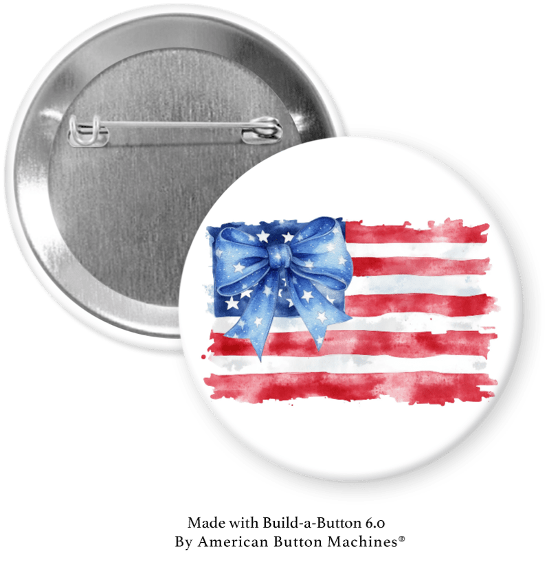 American flag refrigerator magnet with a decorative bow, made by Magnets and Memories, featuring patriotic red, white, and blue colors.