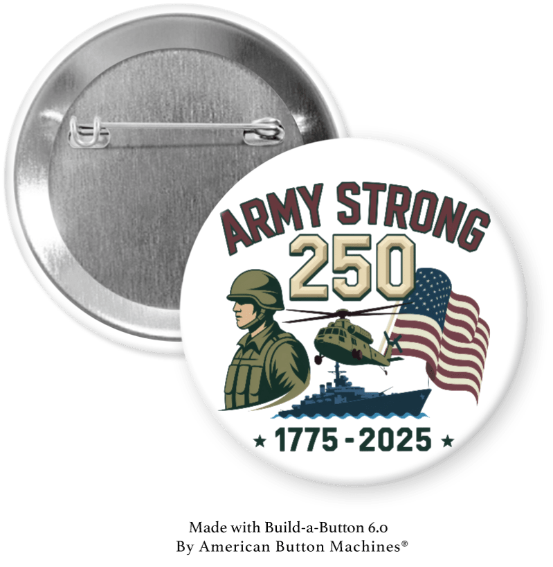 Army Strong 250th Birthday refrigerator magnet by Magnets and Memories featuring a festive design and Army-themed graphics.