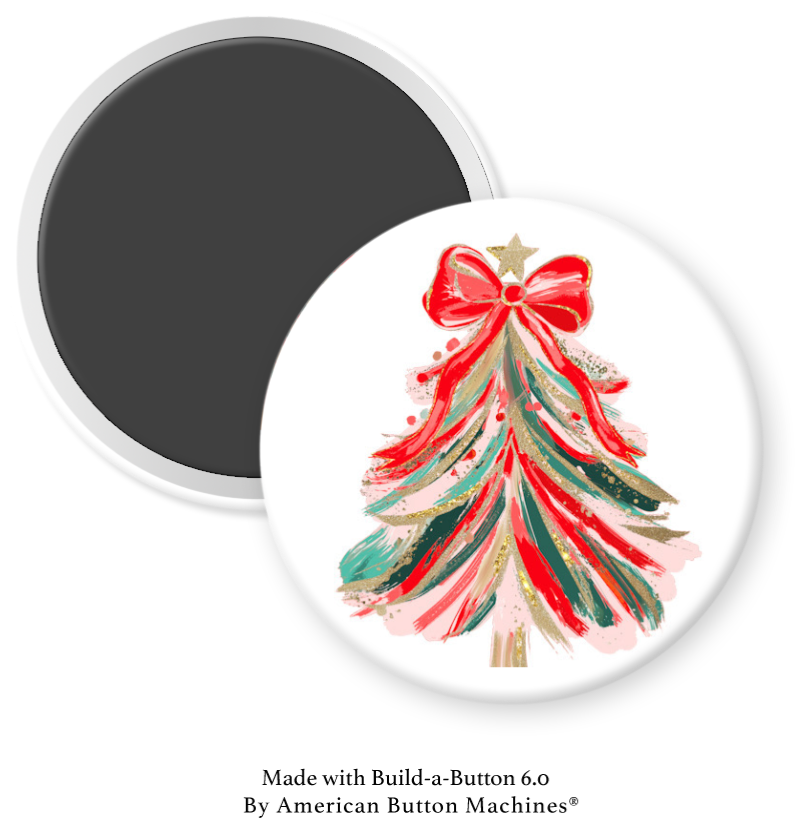 Colorful painted Christmas tree refrigerator magnet by Magnets and Memories, festive and vibrant holiday decor.