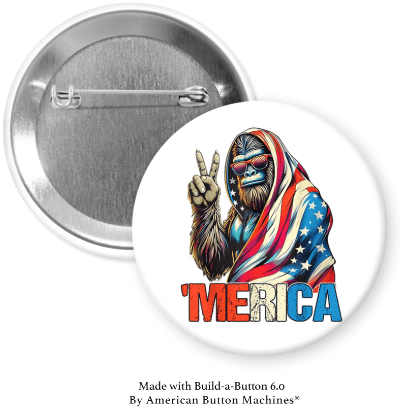 Patriotic Bigfoot refrigerator magnet with peace sign, American flag design, from Magnets and Memories.