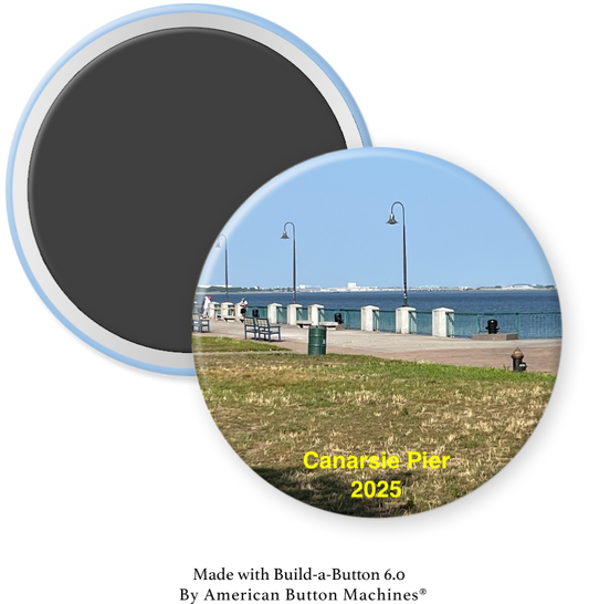 Canarsie Pier fishing area refrigerator magnet by Magnets and Memories showing a scenic view of the pier and fishing boats.
