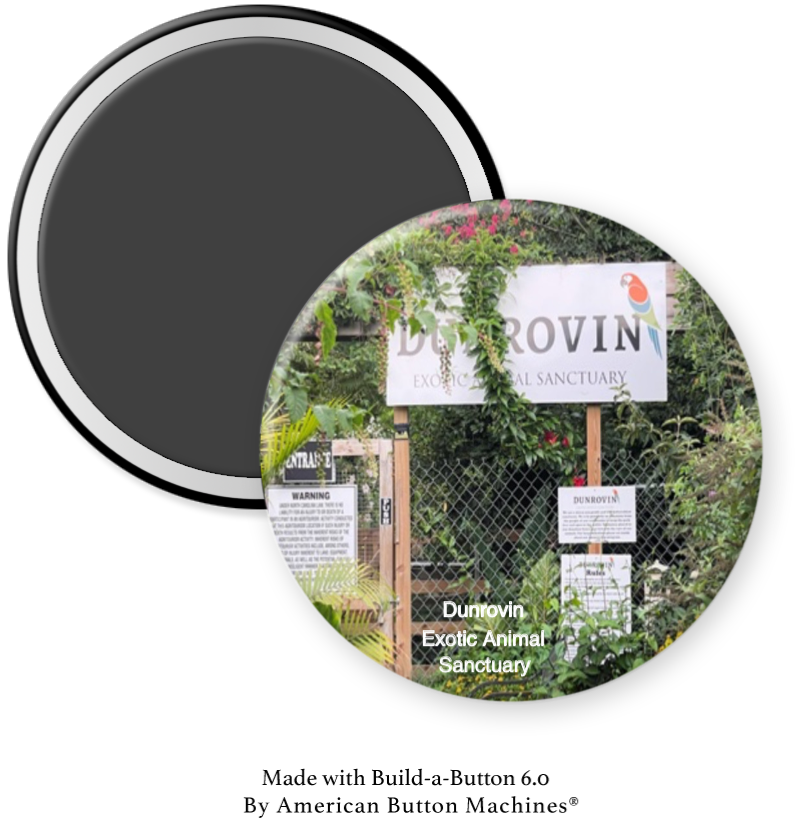 Dunrovin Exotic Animal Sanctuary refrigerator magnet by Magnets and Memories featuring colorful animal illustrations.