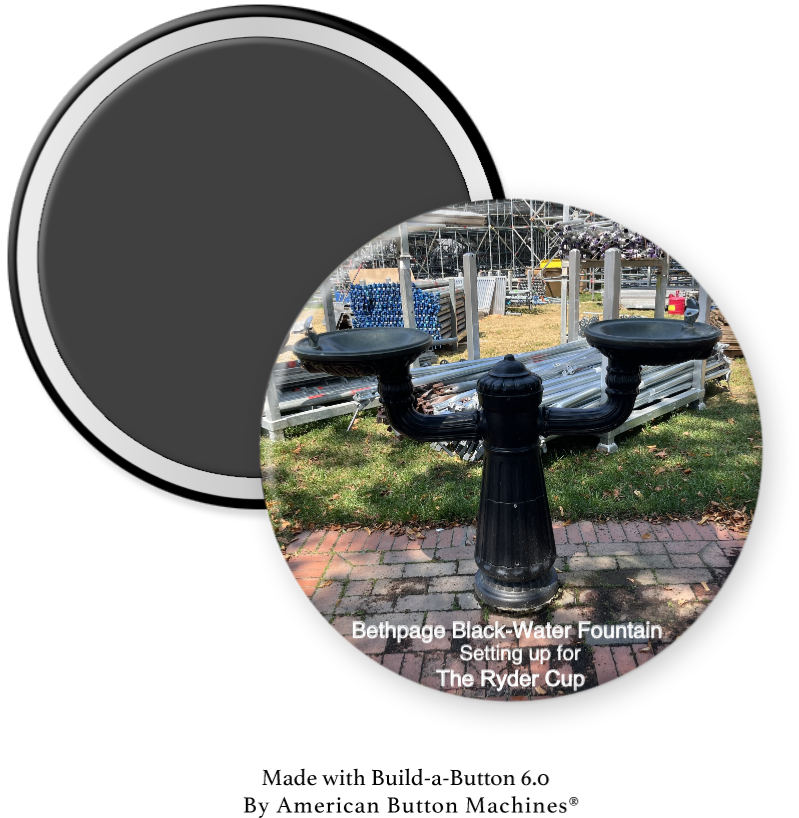 Refrigerator magnet featuring the historic water fountain at Bethpage Black, with detailed image of the fountain's design.