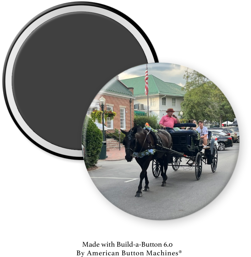 Refrigerator magnet featuring a horse and carriage ride scene in Pinehurst, by Magnets and Memories.
