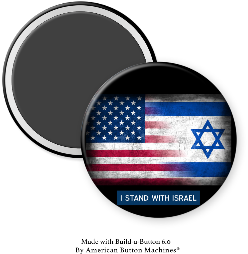 Refrigerator magnet featuring the I Stand With Israel design with combined US and Israel flags by Magnets and Memories.