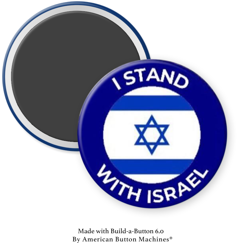 Refrigerator magnet featuring the "I Stand With Israel" flag by Magnets and Memories, decorative metal kitchen decor.