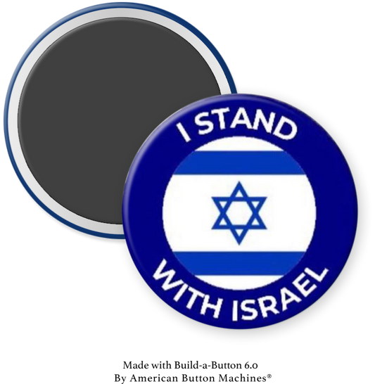 Refrigerator magnet featuring the "I Stand With Israel" flag by Magnets and Memories, showcasing the patriotic design.