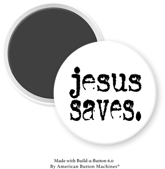 Jesus Saves refrigerator magnet by Magnets and Memories, featuring bold text and religious design for metal surfaces.