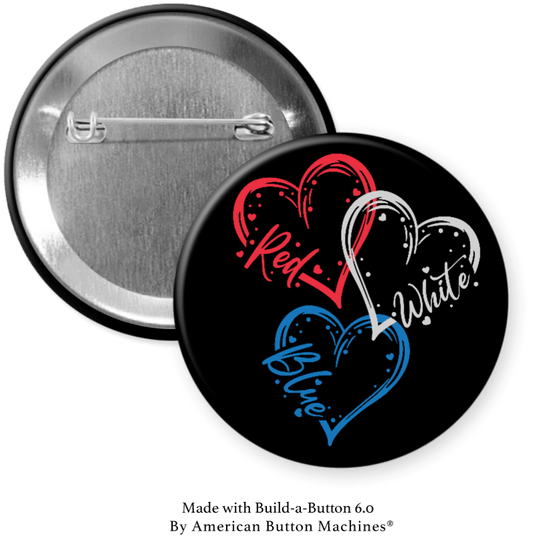Patriotic Hearts in red, white and blue (on black) - Magnets and Memories