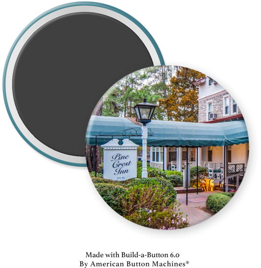 Pinecrest Inn refrigerator magnet by Magnets and Memories featuring a vintage-style Pinecrest Inn design.