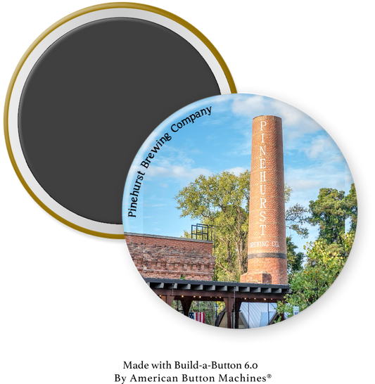 Pinehurst Brewing Company refrigerator magnet by Magnets and Memories, featuring brewery logo and design on a magnetic surface.