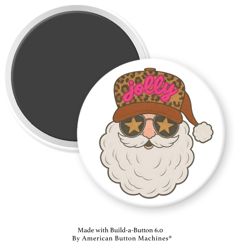 Santa refrigerator magnet wearing a red jolly trucker hat and sunglasses, from Magnets and Memories.