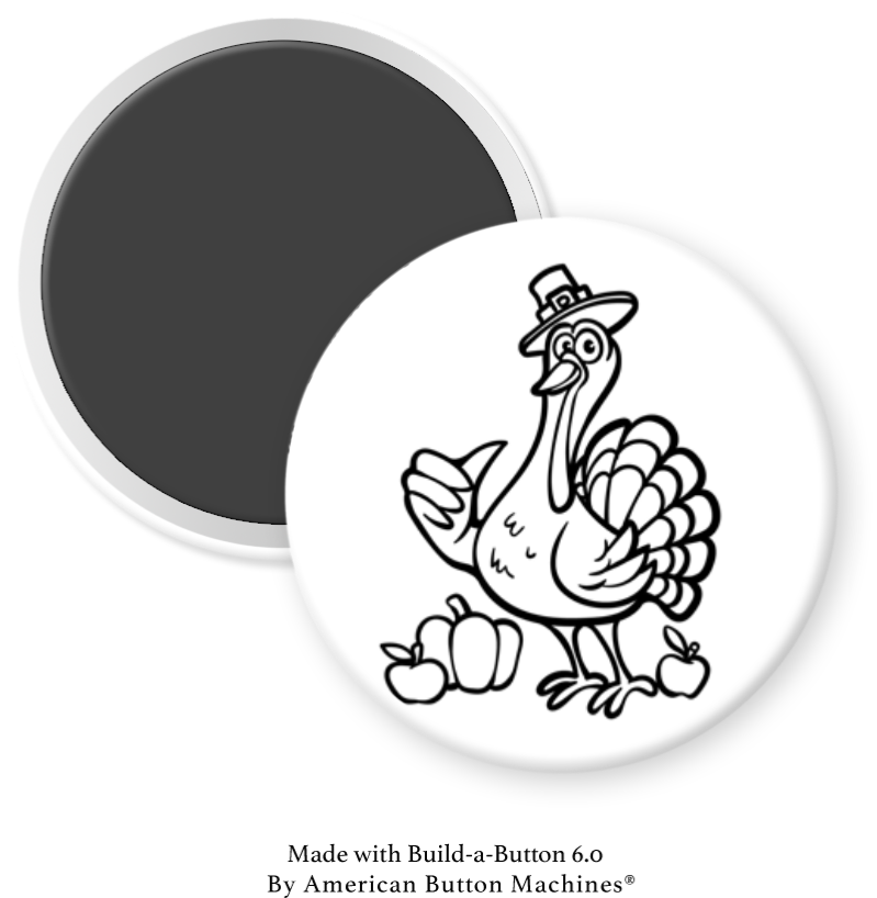 Thanksgiving Turkey refrigerator magnet in a coloring design by Magnets and Memories, perfect for holiday kitchen decor.