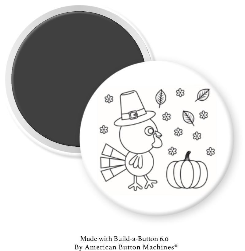 Colorable Thanksgiving Turkey H refrigerator magnet by Magnets and Memories, fun holiday kitchen decor.