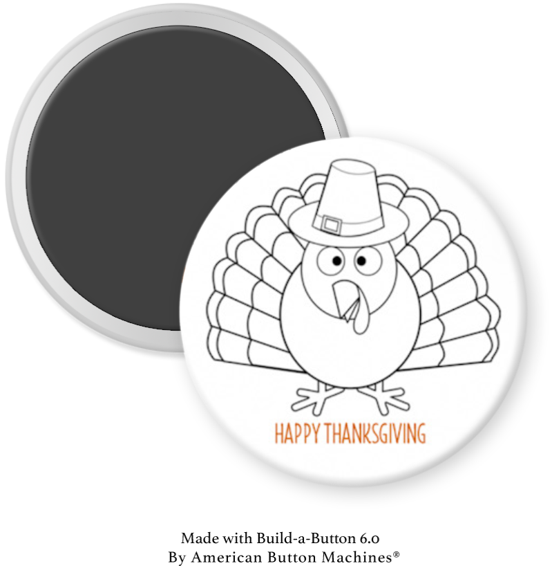 Colorable Thanksgiving Turkey refrigerator magnet with hat by Magnets and Memories, festive kitchen decor.