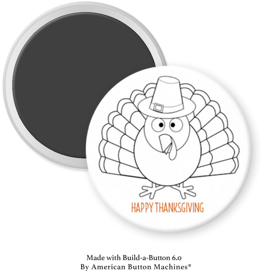 Thanksgiving turkey refrigerator magnet with hat from Magnets and Memories, designed for coloring and holiday decor.