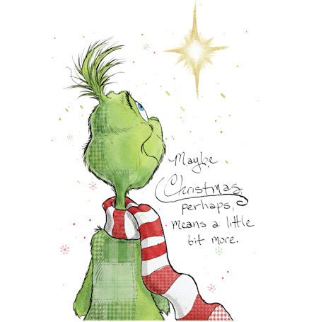 The Grinch refrigerator magnet from Magnets and Memories with the quote "Maybe Christmas Means a Little Bit More" on a festive design.