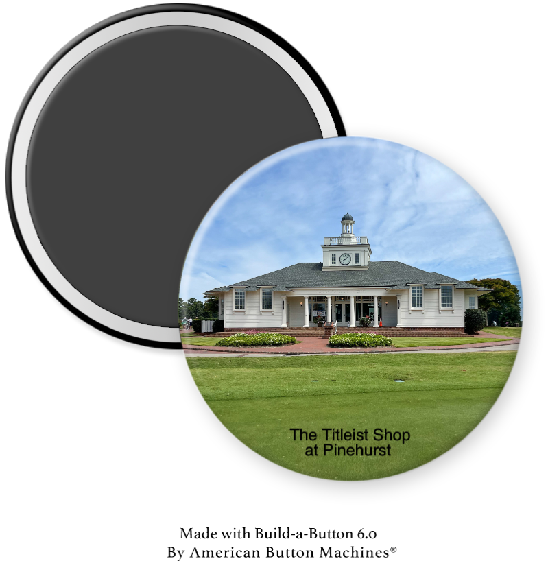 Refrigerator magnet featuring The Titleist Shop at Pinehurst, made by Magnets and Memories, with a golf-themed design.