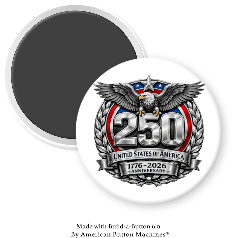 USA 250th birthday refrigerator magnet featuring an American eagle design, commemorating 1976-2026 by Magnets and Memories.