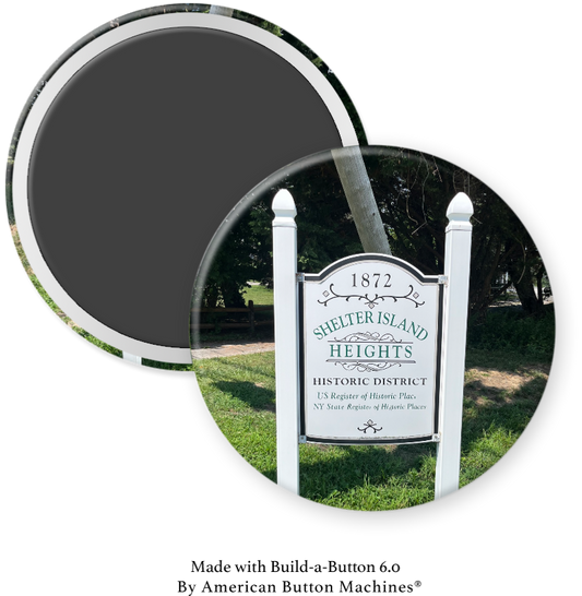 Magnets and Memories Shelter Island Historic District sign refrigerator magnet with colorful Welcome to Shelter Island design.